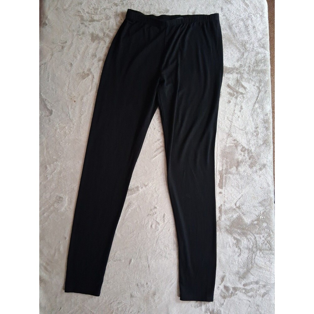 Eileen Fisher Womens Black Jersey Knit Slim Leggings Elastic Waist S/P